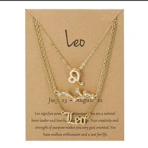 Gold Leo Zodiac Necklace Set